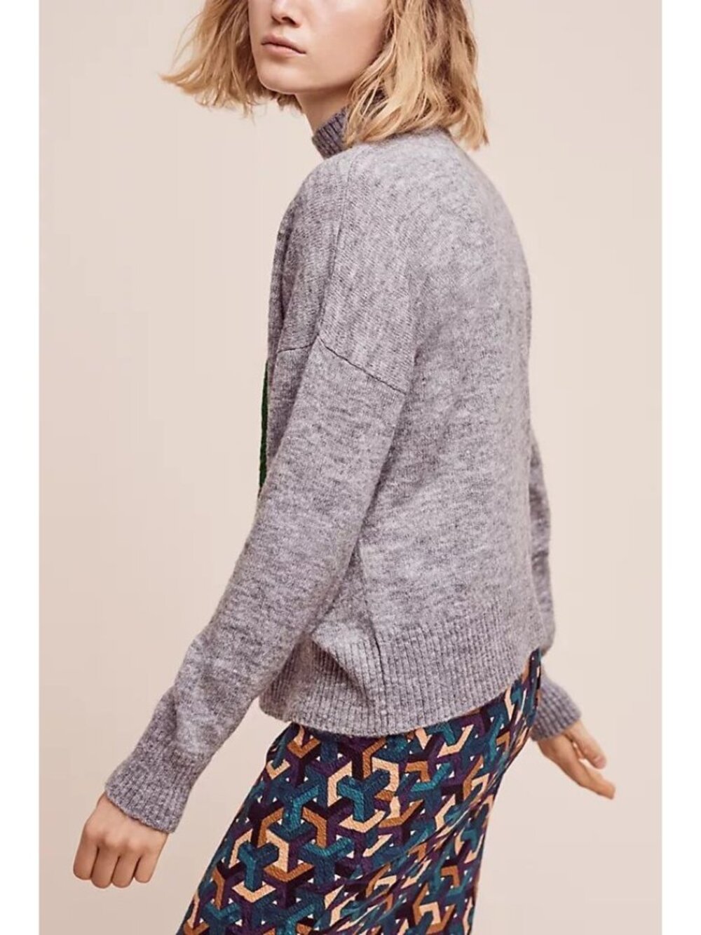 Anthropologie Moth Turtleneck Puppy Pullover Sweater in Grey size Medium - Picture 2 of 9
